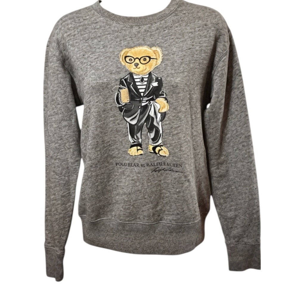 Ralph Lauren Limited Edition Polo Bear Women Gray Sweatshirt Size XS Blue Label